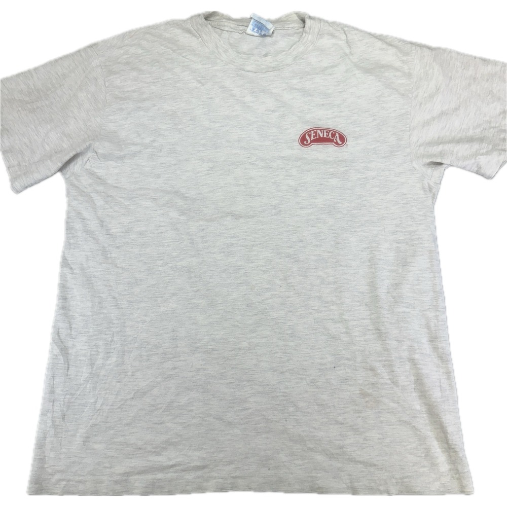 Vintage 90s Hanes Beefy-T Seneca Logo Graphic Tee L Gray Single Stitch USA